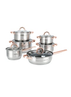 Buy 12 Pcs Stainless Steel Cookware Set Copper Handle in Saudi Arabia
