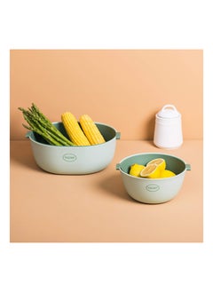 اشتري Kitchen Strainer Colander Bowl Sets 2 In 1 Multifunction Washing Bowl and Strainer Double Layered Detachable Drain Basket for Fruits Vegetables Cleaning Washing Green في الامارات