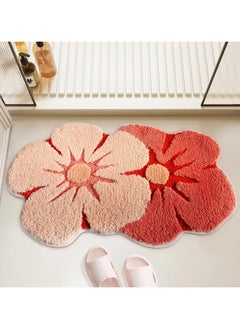 اشتري Bath mat, soft thickened microfibre lovely flowers bathroom rug, absorbent quick drying non-slip bathtub floor mat, machine washable في السعودية