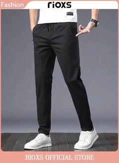 Buy Men's Sports Pants Drawstring Elastic Waist Casual Straight Leg Trousers Slim Fit Pants With Two Side Pockets in Saudi Arabia