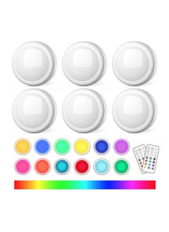 Buy 6 Pack Puck Light with 2 Remote Control, RGB 13 Colors Changing LED Wireless Under Cabinet Lighting Push Lights Closet Battery Powered Counter 3 AA in UAE