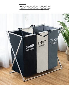 Buy 3-Section Laundry Basket Black/White/Grey 137Liters in Saudi Arabia