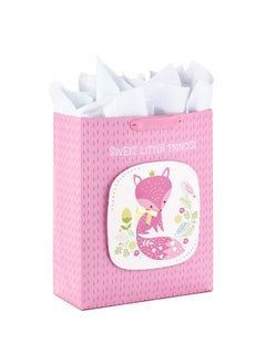 اشتري 15" Extra Large Gift Bag With Tissue Paper (Sweet Little Princess Fox) For Baby Showers Kids Birthdays And More في الامارات