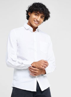 Buy Men White Sustainable Casual Linen Shirt in Saudi Arabia