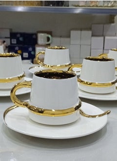 Buy 12-piece porcelain coffee set - white in gold in Egypt