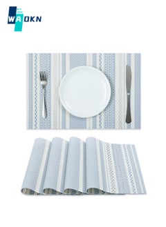 Buy Placemats Set of 4, Non-slip Cross-woven Vinyl Insulated Placemats Washable Table Mats for Restaurant Party Decoration 45 x 30 cm (Blue) in Saudi Arabia