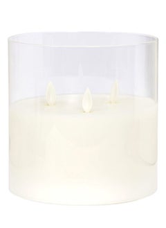 Buy 3-Wick LED Pillar Glass Candle, White - 15x15 cm in UAE