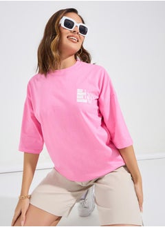 اشتري Oversized Distressed Slogan T-Shirt with Dropped Shoulder في السعودية