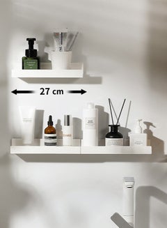 Buy 2 Pieces Adhesive Floating Shelves, Bathroom Wall Organizer, Wall Storage Rack for Bathroom, Kitchen, Bedroom, White in Saudi Arabia