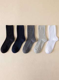 Buy Pair of 5 Men's Double-needle Mid-calf Socks Pure Cotton Breathable Sweat-absorbent Business Socks for All Seasons Autumn and Winter Multicolor in Saudi Arabia