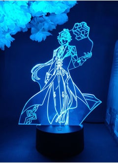 Buy 3D Illusion Light LED Night Light Genshin Impact Game Figurine Lamp Lighting Lamp Gift for Bedroom Decor Light LED Sensor Color Changing Work Desk Lamp Remote Control Lighting Zhongli in UAE