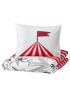 اشتري Duvet Cover And Pillowcase Circus Pattern Red White 150X200 50X80 Cm في السعودية