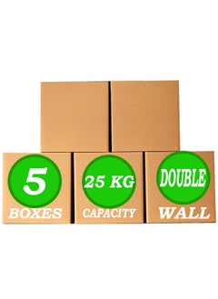 Buy 5 Pack Medium Size Heavy Duty Double Wall 5 Ply Carton Box Cardboard Box for Moving Shipping Storage Size 45 X 45 X 45 cm Capacity 25 Kg Brown in UAE