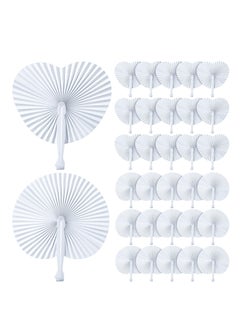 اشتري Folding White Paper Fans, Folding Wedding Round Shaped Fans, Bulk Folding Wedding Folding White Accordion Fans, Include Heart Shaped Round Shaped with Handle for Wedding Party Favors - 30 Pcs في السعودية