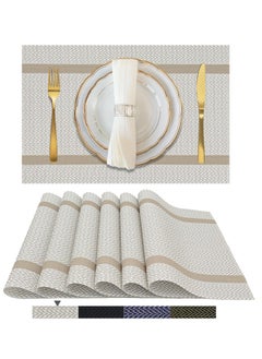 اشتري White Placemats Set of 6 - Washable Easy Clean Vinyl Placemats - Heat Resistant PVC Place Mats - Table Mats for Dining Table (White Gold Arrow Pattern) في الامارات