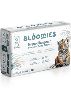 Buy Bloomies Premium Baby Diapers with wetness indicator | Eco-friendly and Hypoallergenic Nappies Made with 100% Bamboo | Nappies Size 3 for babies 6-11kg x 40pcs in Saudi Arabia