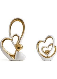 Buy Voidrop Heart Shaped Ceramic Statue and Sculpture in Pair Decorative Statue decorative item abstract home décor decoration living room Modern Artist Home Décor home entrance décor (White Gold) in UAE