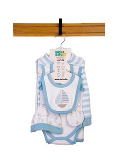 Buy 7 Piece Unisex 100% Cotton Gift Set Include Bib, Blanket, Mitten, Cap, Romper, Top And Bottom Set, Blue in UAE