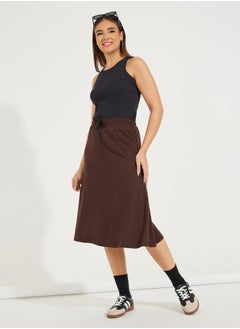 Buy Basic Knit Midi Skirt with Drawstring in Saudi Arabia