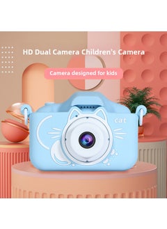 Buy X7/X8 Butterfly Childrens Camera HD Dual Lens Photo Video Game Multifunctional Lanyard Childrens Leather Case Cat Blue in UAE