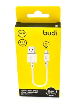 Buy Budi 20cm Short Micro USB Fast Charging Data Cable (2.4A) M8J011M20 - White in Saudi Arabia