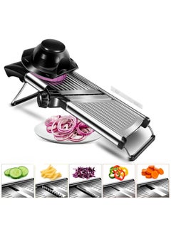 اشتري Mandoline Food Slicer, Adjustable Mandoline Slicer for Kitchen, Stainless Steel Mandolin Vegetable Chopper for Potato/Tomato/Onion, Vegetable Slicer Julienne Cutter, Silver في السعودية