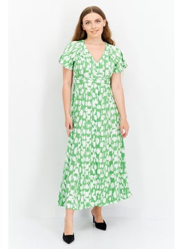 Buy Women Allover Print Belted Maxi Dress, Green/White in Saudi Arabia