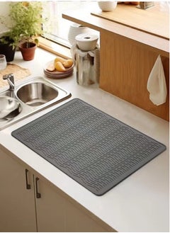 Buy 1-Piece Silicone Drying Mat for Kitchen Countertops Dish Drying Mat Cup Drying Mat Heat Proof Mat Grey 71x51 Centimeter in UAE