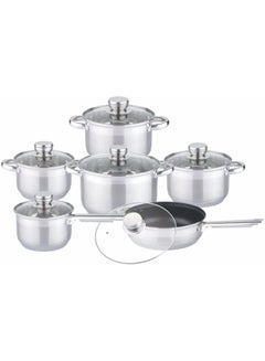 Buy EDENBERG 12 piece Stainless Steel Cookware Set with Marble Frypan |Stainless Steel Cookware |Stainless Steel Fry Pan |Stove Top Cooking Pot| Cast Iron Deep Pot| Butter Pot| Chamber Pot with Lid in UAE