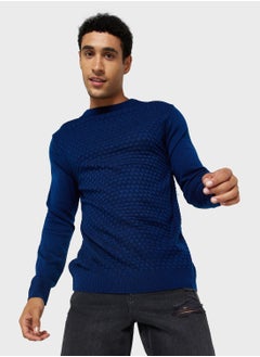 Buy Texture Crew Neck Knit Sweater in Saudi Arabia