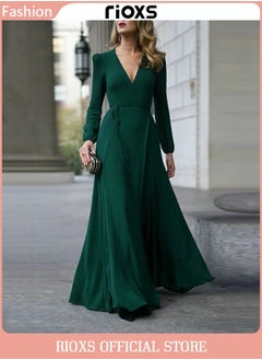 Buy Women's Elegant V Neck Long Dress Long Sleeve Party Wedding Maxi Dress For Special Occasions in Saudi Arabia