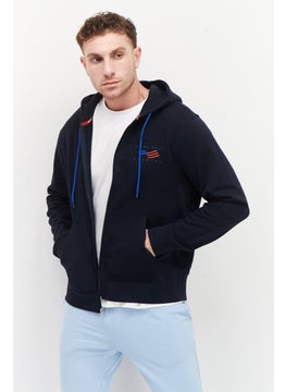 Buy Men Embroidered Full Zip Hooded Sweatshirt, Dark Navy in UAE