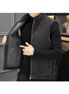 Buy 2024 Mens Reversible Fur Vest Casual Fleece Grey in UAE