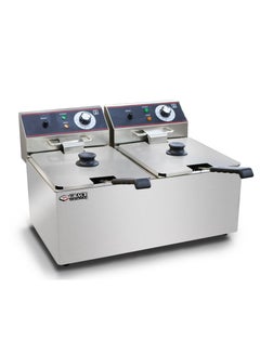 Buy Grace Commercial Countertop Electric Double Fryer 16L Stainless Steel 2 Tank Deep Fryer with Cover 6500 Watts in UAE
