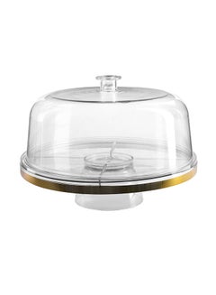 Buy Multi-Function Acrylic Cake Stand With Lid Clear/Gold in Saudi Arabia