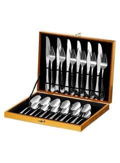 Buy 24 Pcs Stainless Steel Cutlery Spoon Fork and Knives Luxury Set Silver in UAE