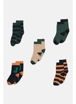 اشتري Kids Boy 5 Pairs Graphic Print Socks, Navy/Green Combo في الامارات