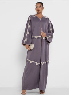 Buy Embroidered V- Neck Open Abaya in UAE