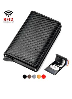 Buy Minimalist Wallet Slim Carbon Fiber Design RFID Blocking With Automatic Pop-up Aluminum Credit Card Holder And Money Clip For Men And Women - Faux Leather, Black, Minimalist For 10-12 Cards, Men's Slim Pop-up Wallet, ID Pocket, Smart Wallet, RFID Blocking, Front Pocket, Cash Slot, Easily Removable Money And Cards, Carbon Fiber., Carbon Black, Modern in UAE