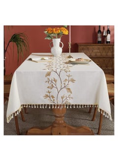 اشتري Cotton Linen Tablecloth for Dining Table Farmhouse Kitchen Rectangle Table Cloth Coffee Table Cover, Beige, Coffee Flower, 55x55 Inch في الامارات