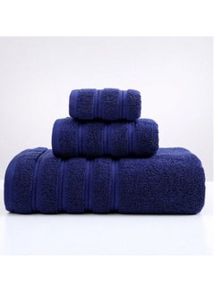 اشتري 3 Pcs Luxury Bath Towels Set, Combed Cotton Bathroom Towels, Lint Free Soft Absorbent, 1* Bath Towel, 1* Hand Towel, 1* Face Towel(Deep Blue) في السعودية