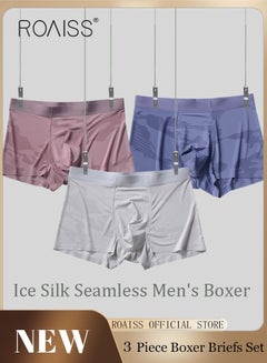 Buy Set of 3 Men's Boys Ice Silk Boxer Briefs Boxer Briefs Breathable Soft Underwear Summer Stretch Plus Size Teen Classic Briefs in UAE