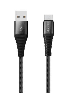 Buy LEVORE Cable Micro USB 1.8m Nylon Braided - Black in Saudi Arabia