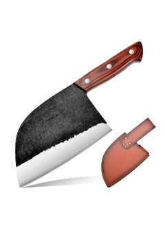 Buy 6.7 Inch Full Tang Serbian Chef Knife Forging Kitchen Knife Wood Handle Set with Leather Sheath Butcher Knife Outdoor for Family BBQ Camping in Saudi Arabia