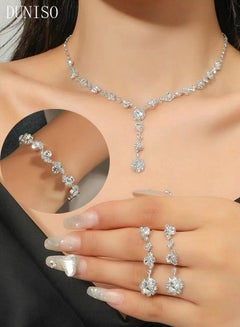 Buy 3Piece Jewelry Set With Necklace Bangle and Earrings Full Diamond V Neck Necklace Crystal Earrings Wedding Bridal Bridesmaid Costume Jewelry Set for Women and Girls Dress Accessories in UAE