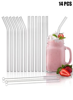 Buy 14 Pack Reusable Glass Straws and Brushs, Set of 6 Straight and 6 Bent, Clear Glass Drinking Straw with 2 Cleaning Brushes Perfect for Juice, Smoothies in Saudi Arabia