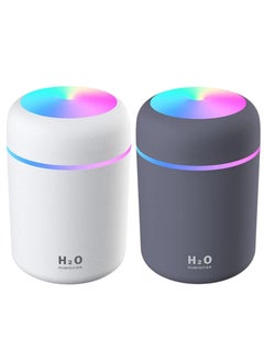 Buy 2 Pack Colorful Cool Mini Humidifier USB Personal Desktop Humidifier for Car Office Room Bedroom Auto Shut-Off 2 Mist Modes Super Quiet (Black+White) in UAE