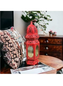 Buy Ramadan Lantern Glass Metal 19" Decorative Islamic Style - Red - Unique Design Decorative Decorative Accent in Egypt