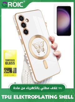 Buy Case for Samsung Galaxy S24 Plus 6.6 Inch with HD Glass Screen Protector, Magnetic Case for Women Girl Soft Cute Luxury Butterfly Plating Phone Case Compatible with MagSafe Back Cover in Saudi Arabia