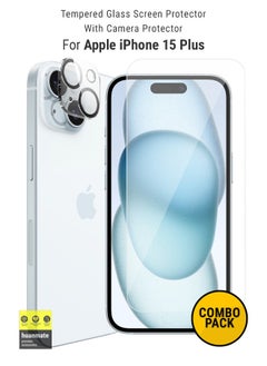 اشتري 2 in 1 Protection Pack Of Tempered Glass Screen Protector With Camera Protector For Apple iPhone 15 Plus Clear في السعودية